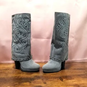 Lovely People, Suede Studded Western look Boots Grey 6 1/2 Platform