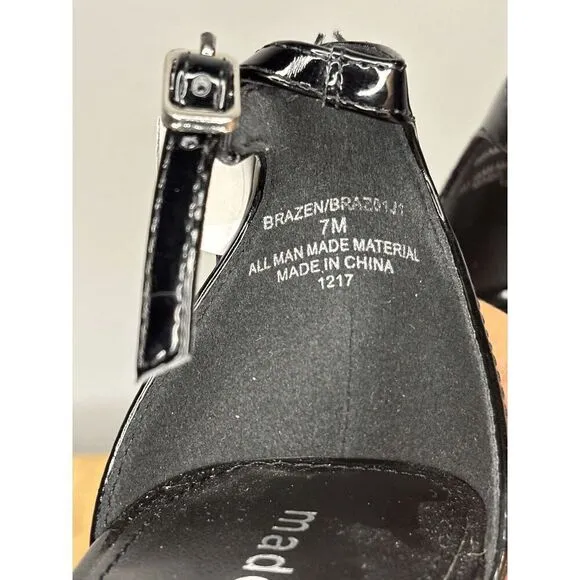 Madden Girl Women's Brazen Patent Slingback Open Toe Stilleto Heels Black Sz 7M
