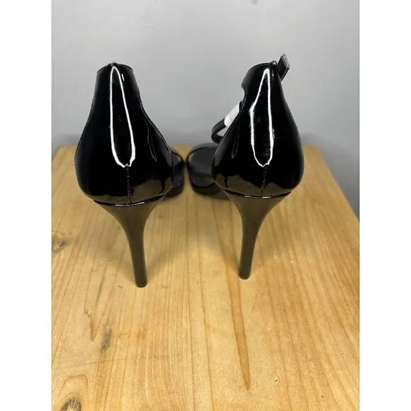 Madden Girl Women's Brazen Patent Slingback Open Toe Stilleto Heels Black Sz 7M