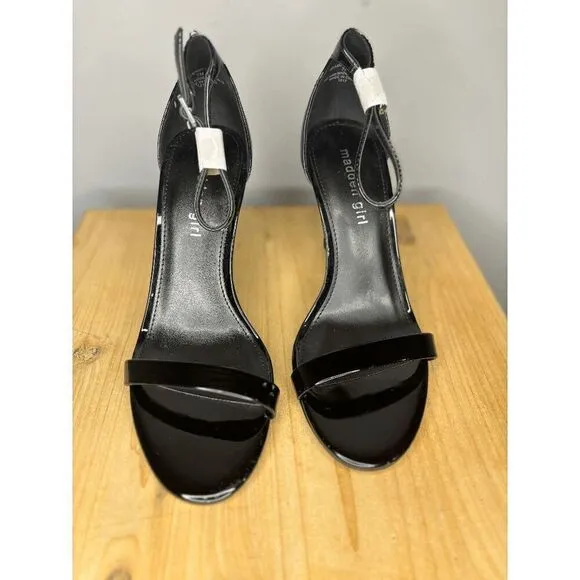 Madden Girl Women's Brazen Patent Slingback Open Toe Stilleto Heels Black Sz 7M