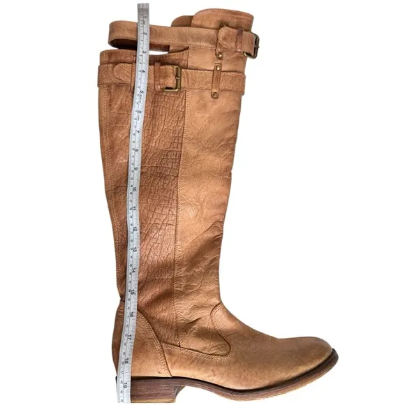 Matisse x Free People Distressed Knee High Boots Tan SZ 39 Buckle Straps US 9