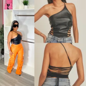 Matrix faux leather top