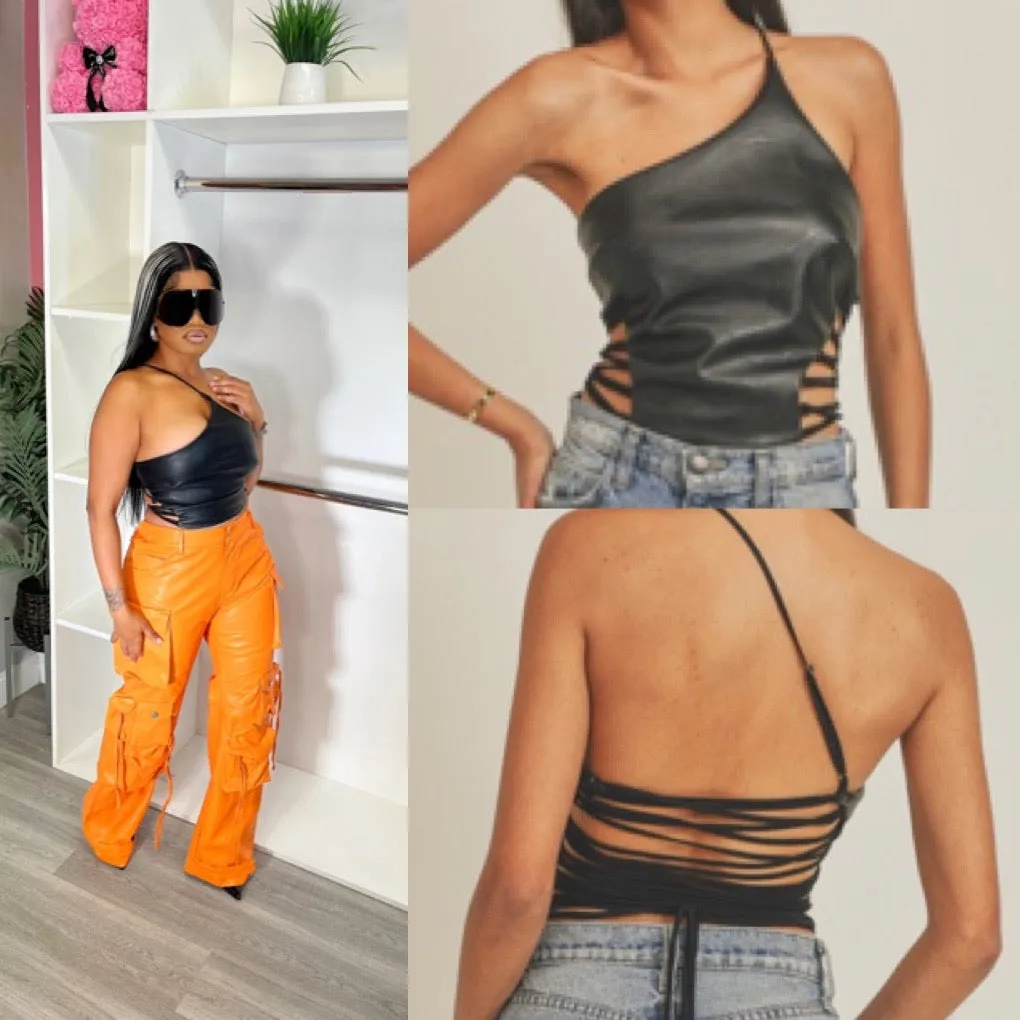 Matrix faux leather top