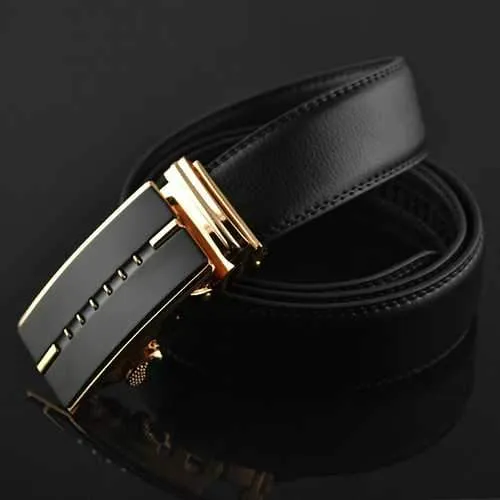 Men Business Genuine Leather Belt Casual Metal Automatic Buckle Strap Jeans Cowboy