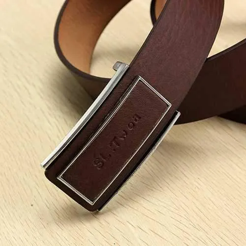 Mens Business Automatic Buckle PU Leather Waist Strap Belt