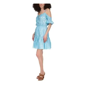 MICHAEL KORS Womens Turquoise Adjustable Ruffle Lined Tie Split Dress S