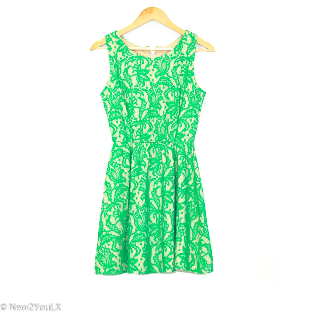 Mint and Tan Lace Overlay Dress