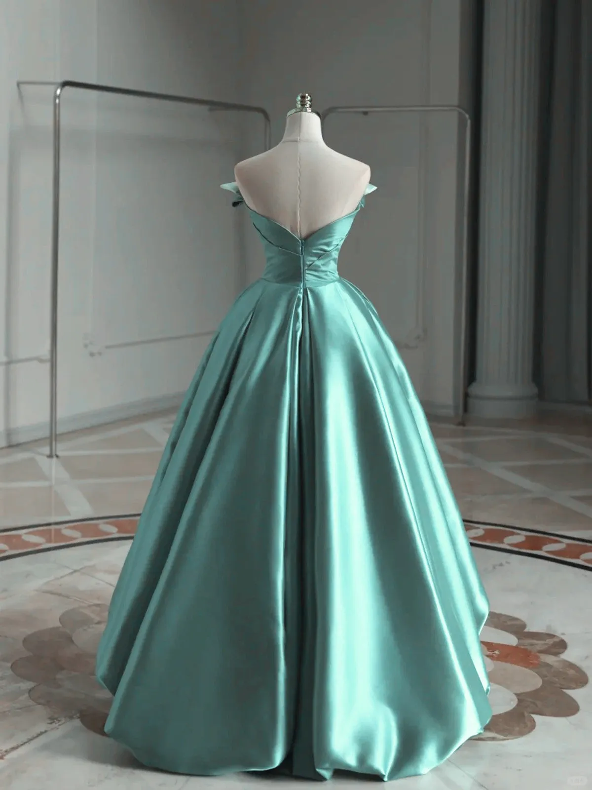 Mint Blue Satin Sweetheart Long Wedding Party Dress, Mint Blue Satin Prom Dress
