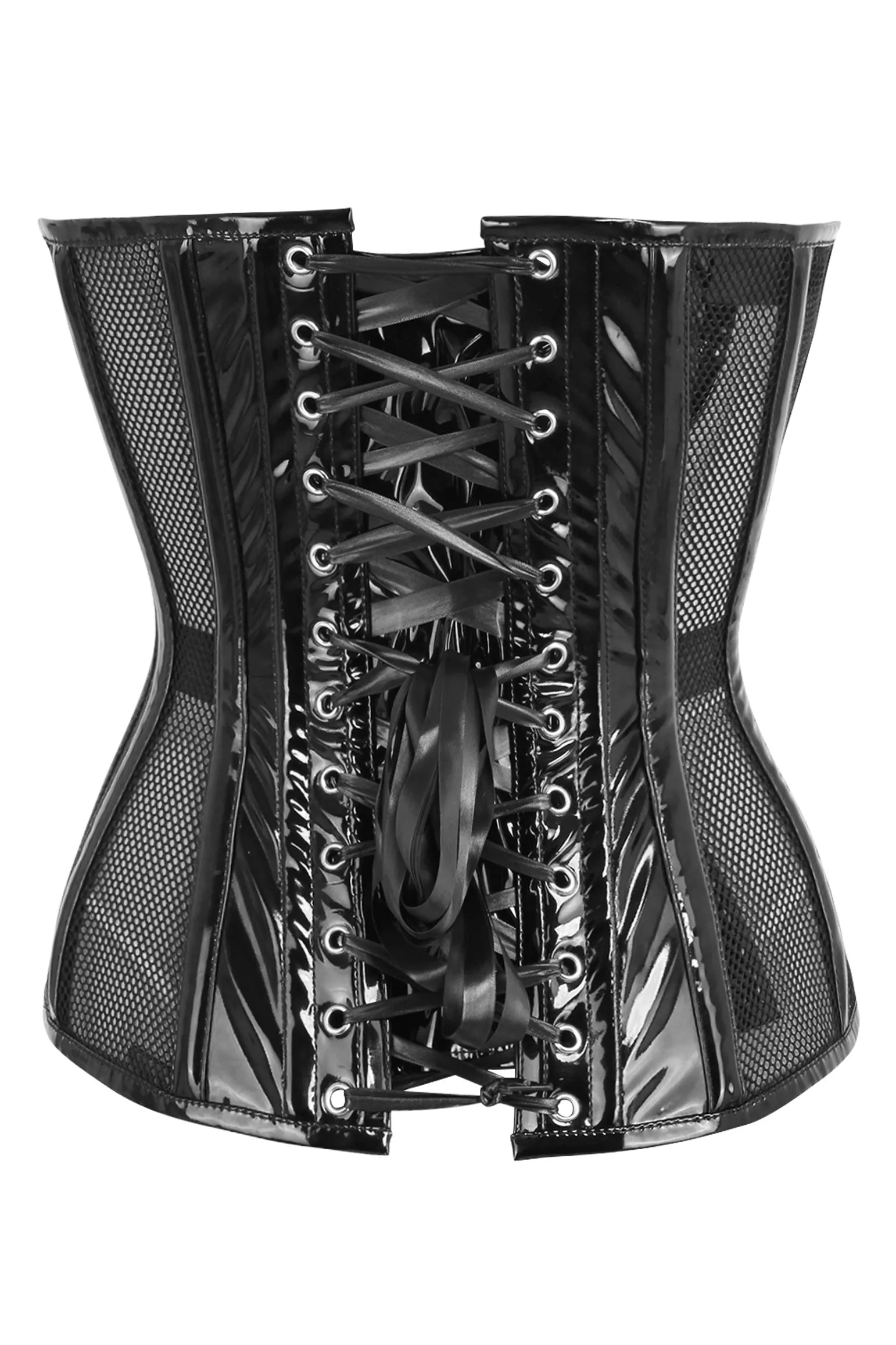 Modern Black Fishnet & Vinyl Steel Boned Corset