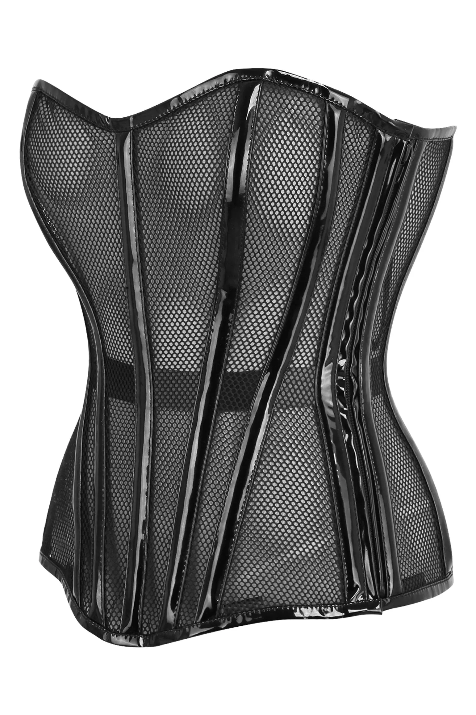 Modern Black Fishnet & Vinyl Steel Boned Corset