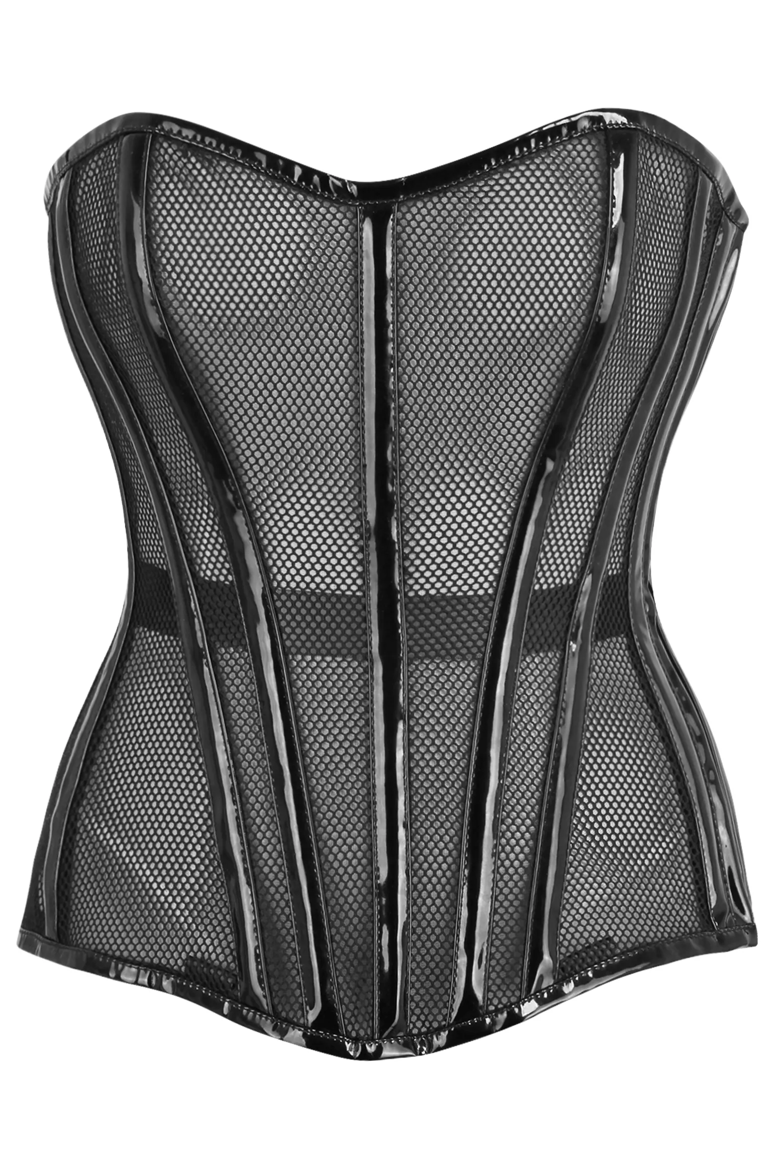 Modern Black Fishnet & Vinyl Steel Boned Corset