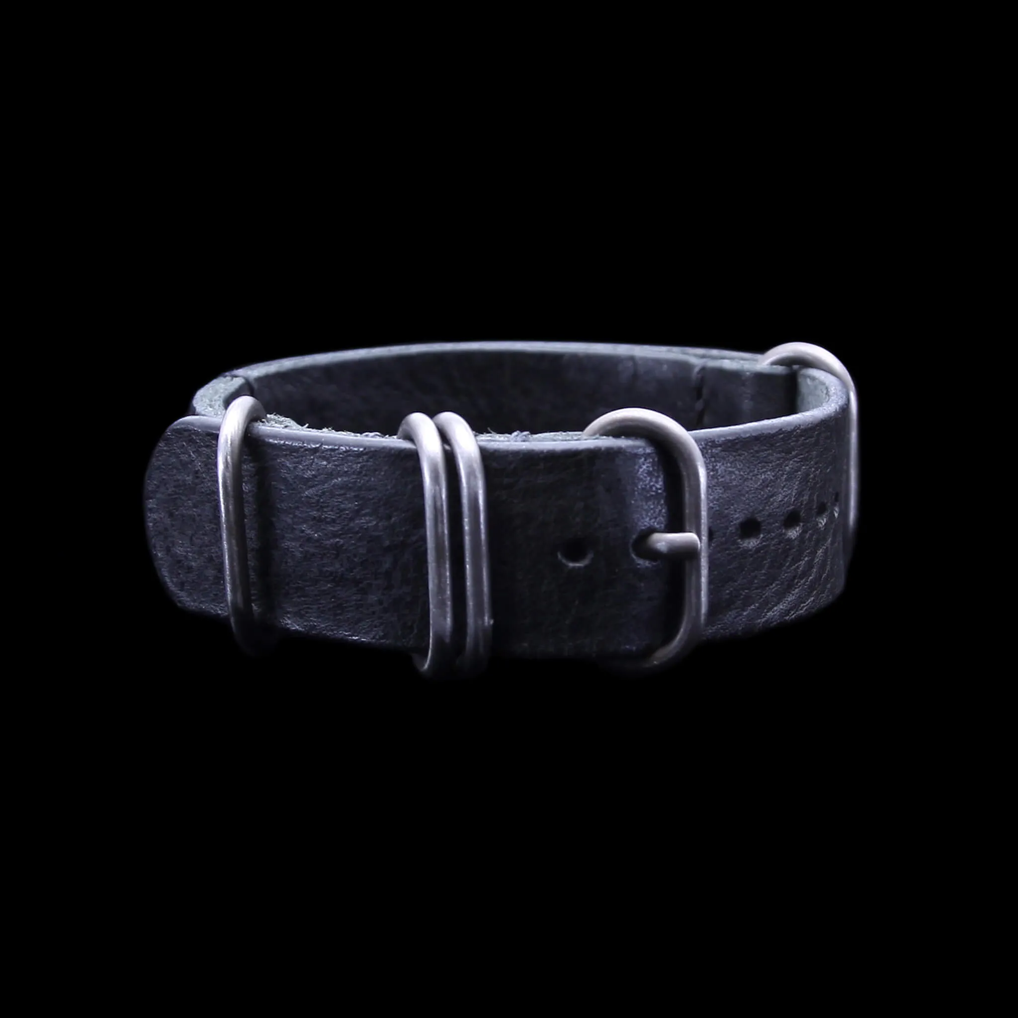 NAT2 Leather Watch Strap, 5-Ring Vintage Nero (Black)