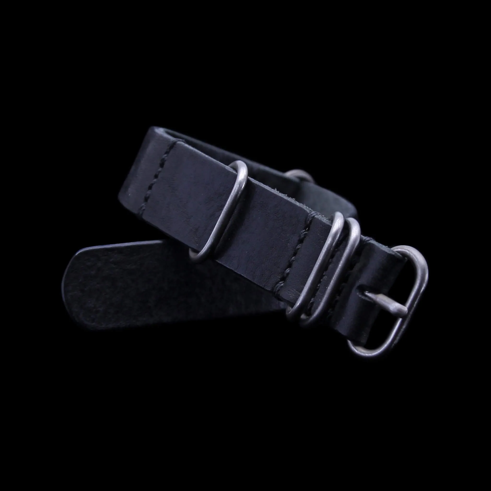 NAT2 Leather Watch Strap, 5-Ring Vintage Nero (Black)