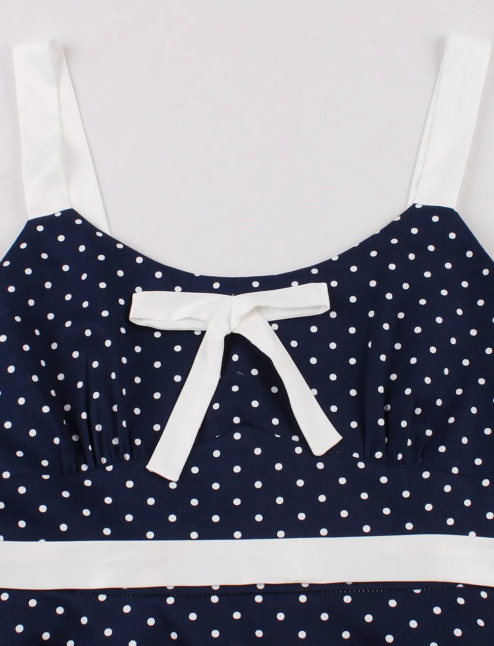 Navy Spaghetti Strap Polka Dots 1950S Swing Dress