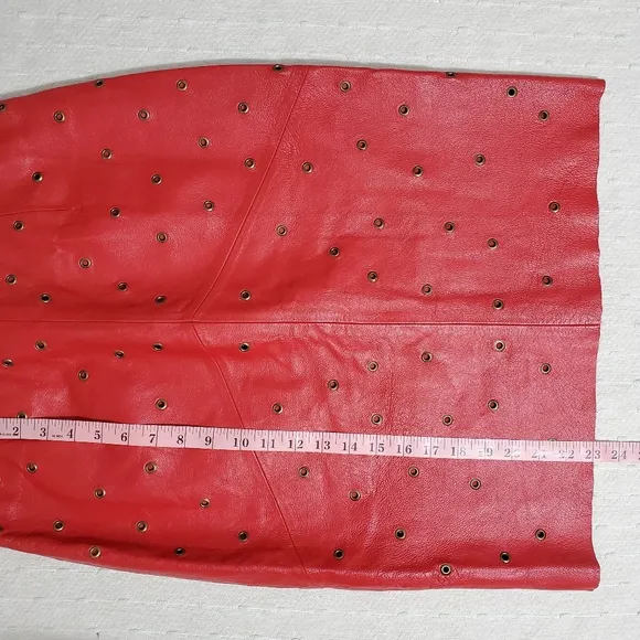 Newport News Easy Style Women's Red 100% Leather Studded Skirt. Size 12