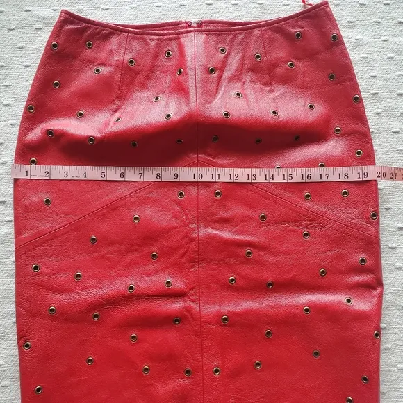 Newport News Easy Style Women's Red 100% Leather Studded Skirt. Size 12