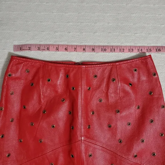 Newport News Easy Style Women's Red 100% Leather Studded Skirt. Size 12