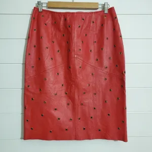 Newport News Easy Style Women's Red 100% Leather Studded Skirt. Size 12