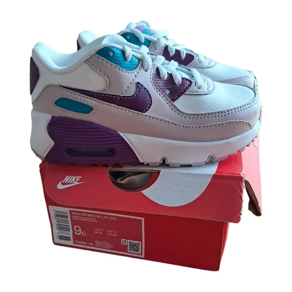 Nike Kids Air Max 90 LTR (TD) White/ Viotech/ Platinum Violet