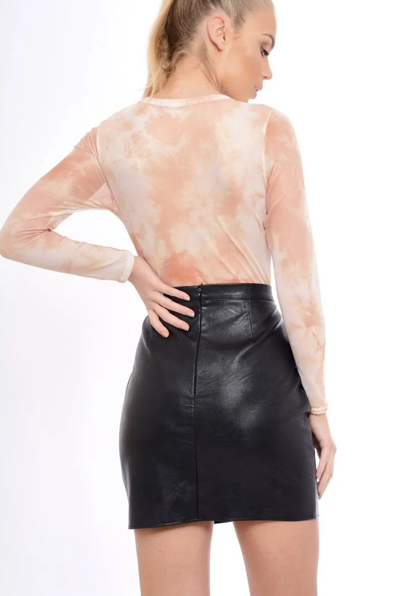 Nude Tie Dye Mesh Lace Up Bodysuit - Luella