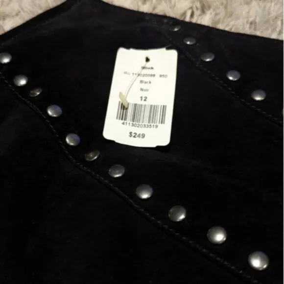 NWT Danier leather suede black studded mini skirt