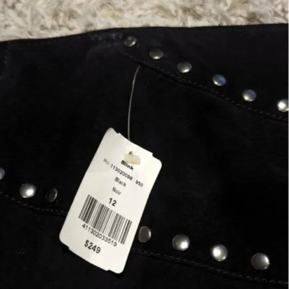 NWT Danier leather suede black studded mini skirt
