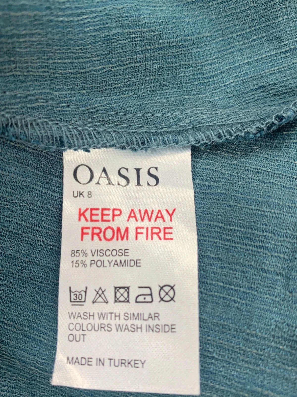 Oasis Teal V-Neck Lace-Up Mini Dress UK 8