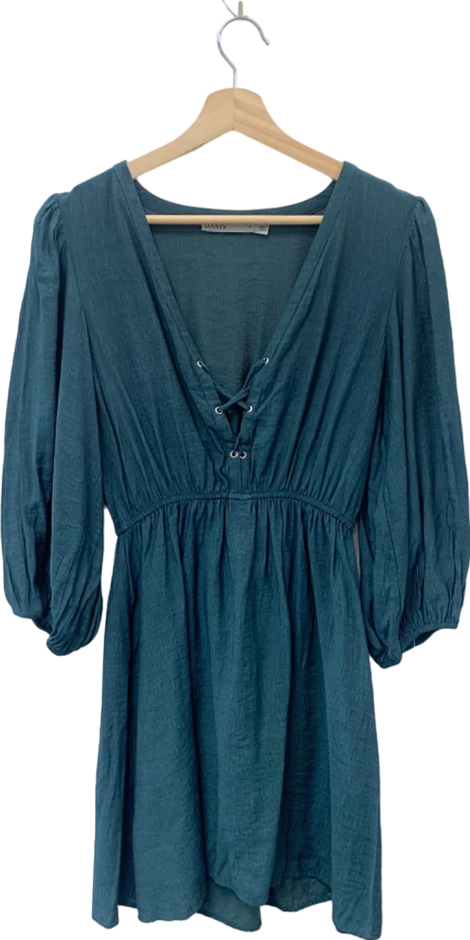 Oasis Teal V-Neck Lace-Up Mini Dress UK 8
