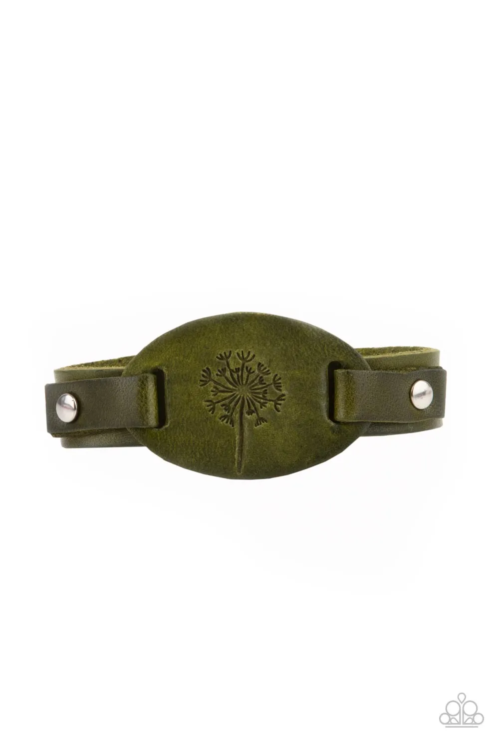 Paparazzi All Fine and DANDELION - Green Leather Bracelet