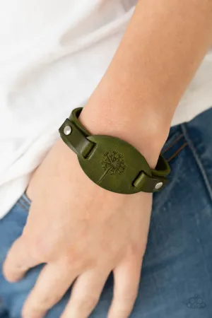 Paparazzi All Fine and DANDELION - Green Leather Bracelet