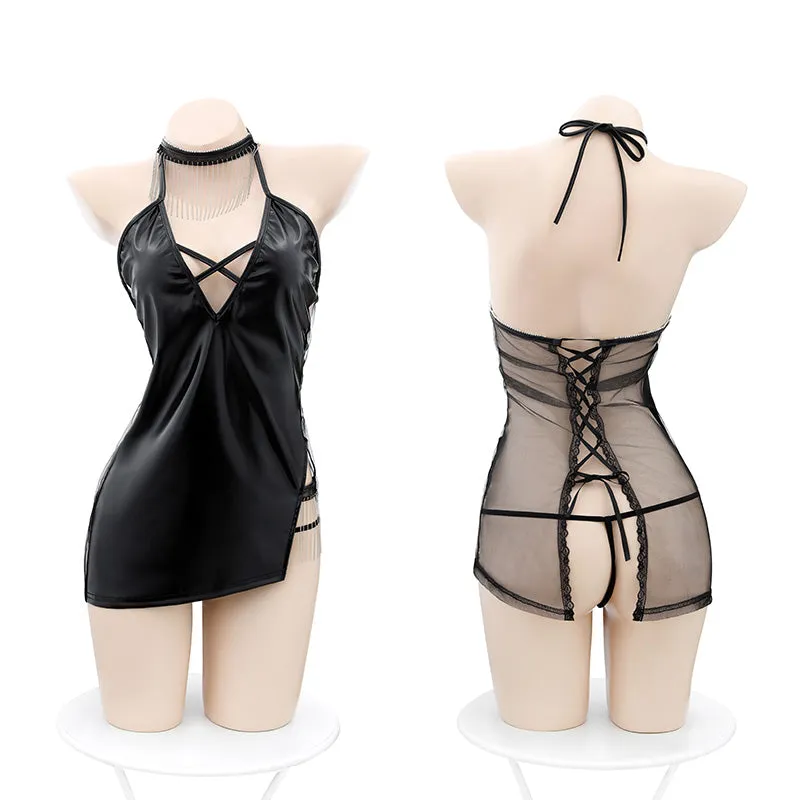 Patent leather lace-up set AN0203