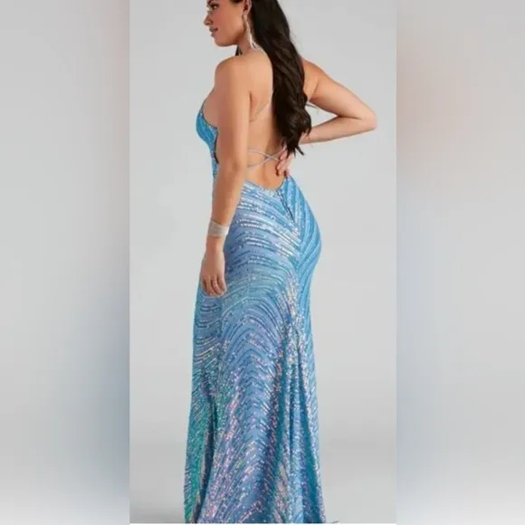 Petra Formal Blue Iridescent Sequin Dress Sz XS