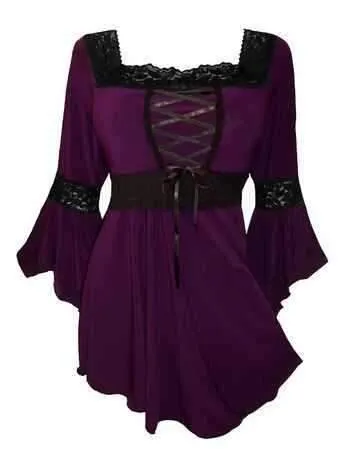 Plus Size Old French Lace-up Blouse