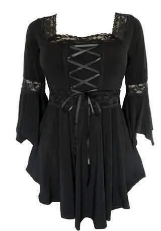Plus Size Old French Lace-up Blouse