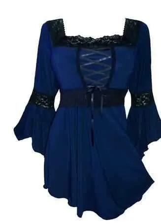 Plus Size Old French Lace-up Blouse