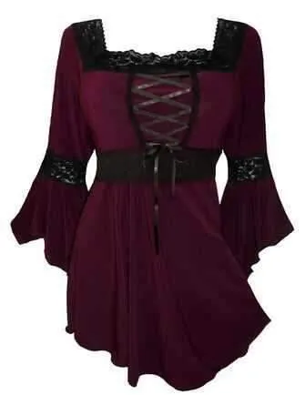Plus Size Old French Lace-up Blouse