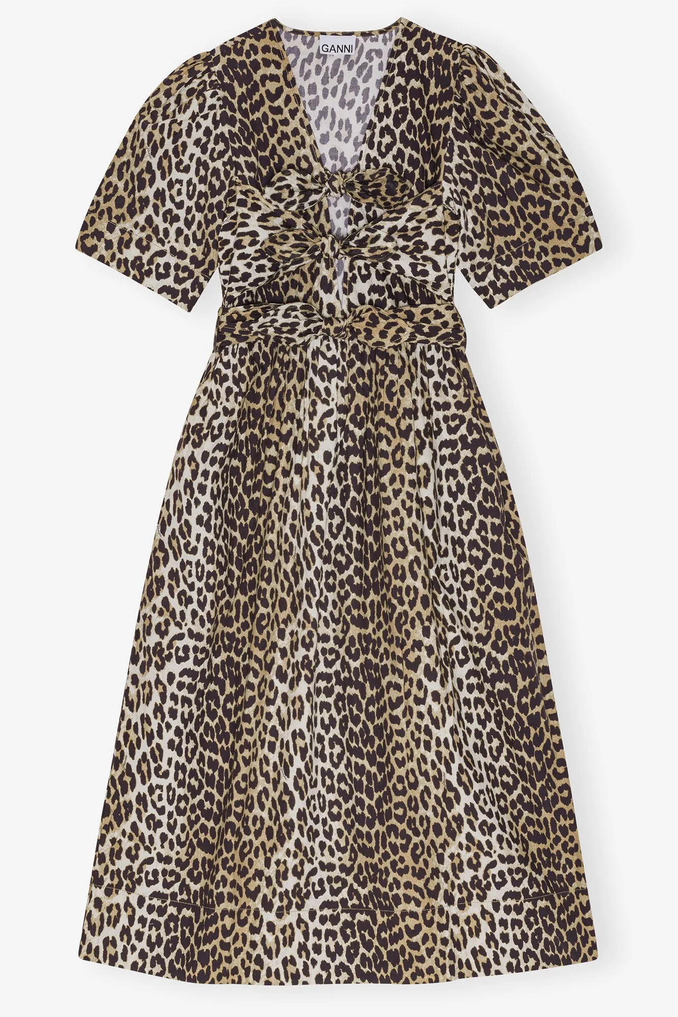 Printed Cotton Tie Strap Midi Dress | Leopard