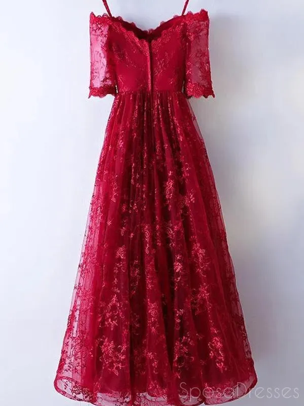 Red Spaghetti Straps A-line Long Prom Dresses, Sweet 16 Prom Dresses, 12379