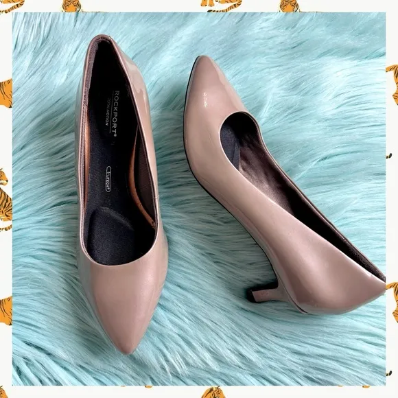 ROCKPORT PATENT LEATHER Total Motion Trutech Metalic Taupe Kitten Heel Women 5.5