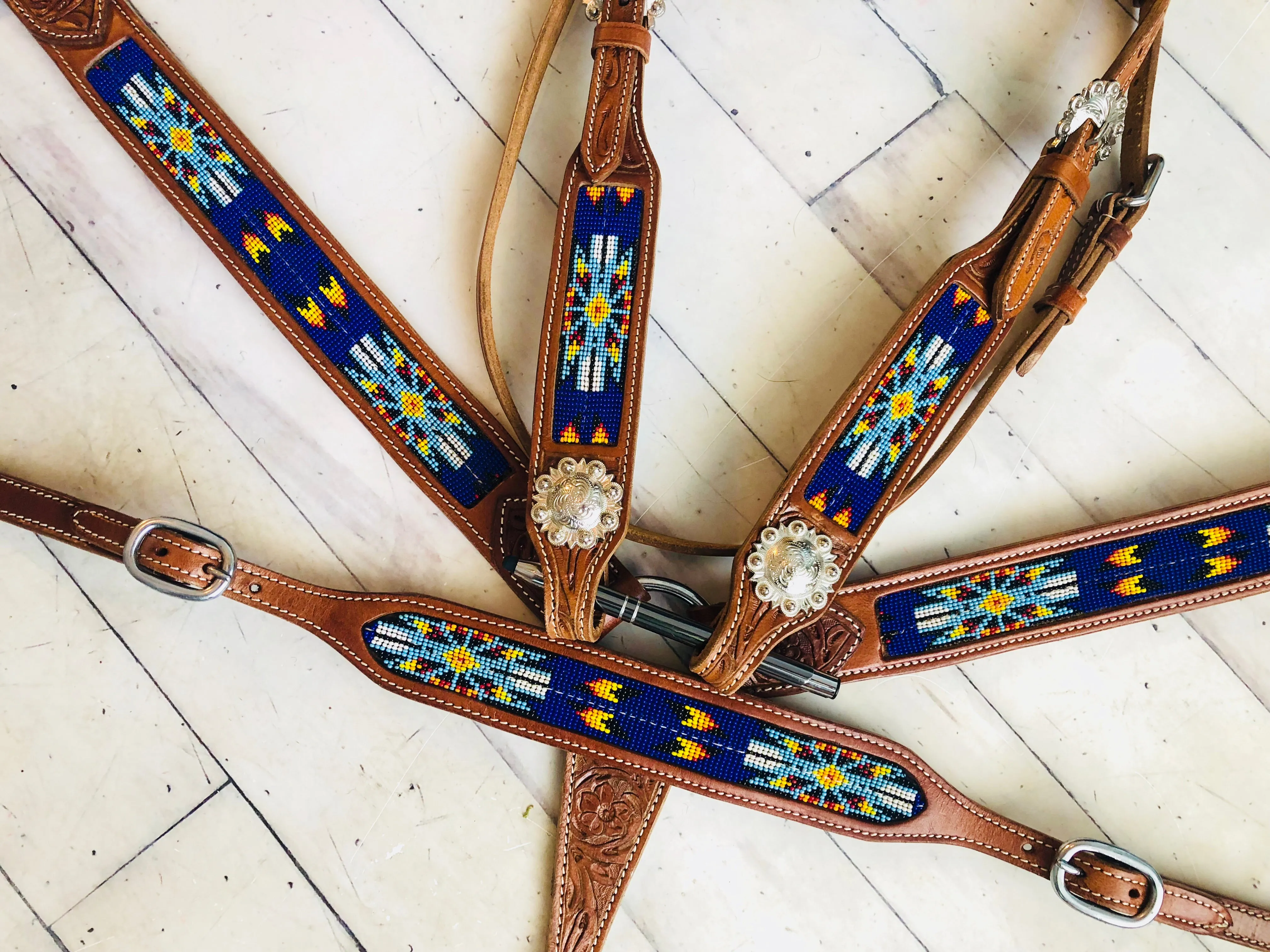 Royal Blue and Yellow Beaded Wither Strap