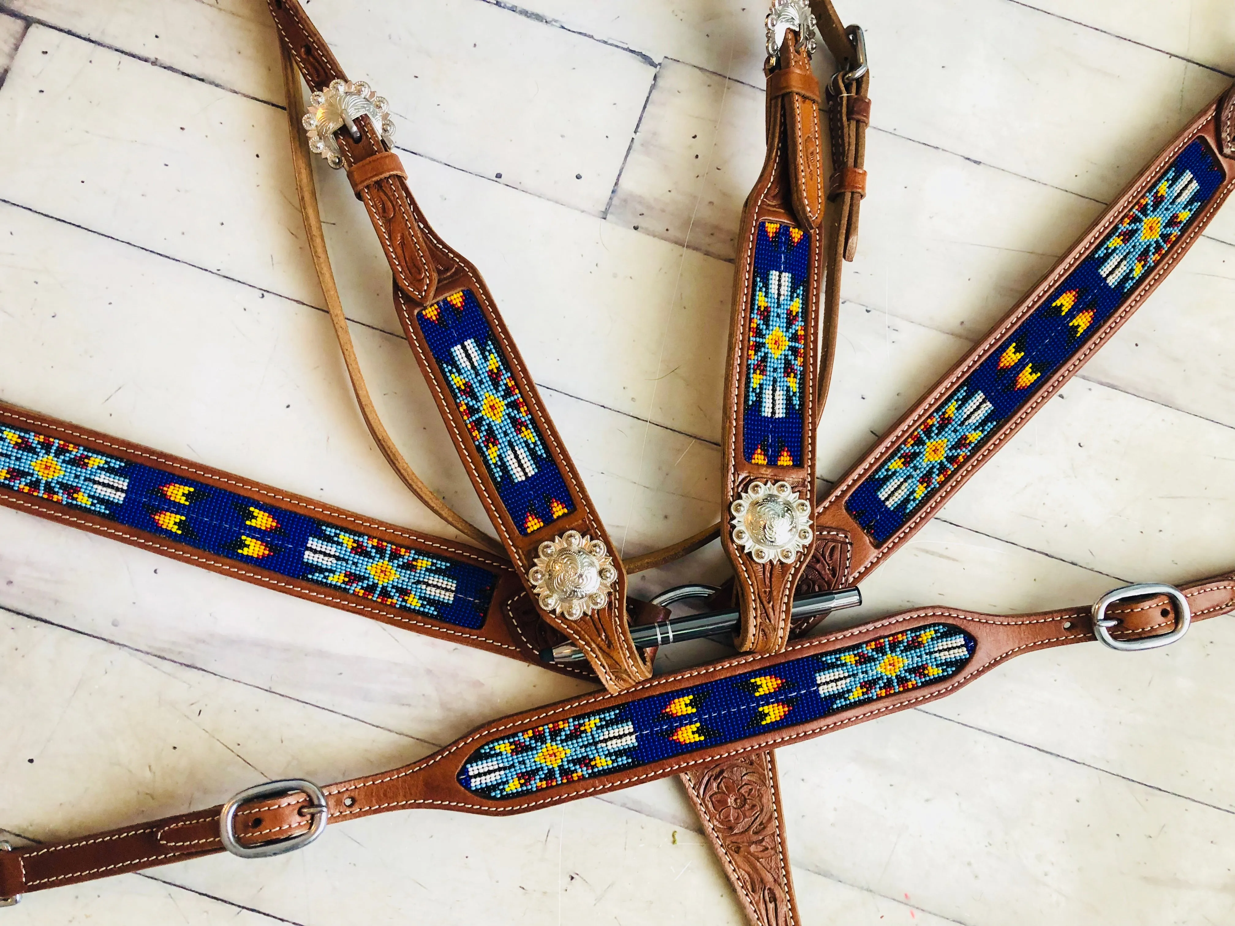 Royal Blue and Yellow Beaded Wither Strap