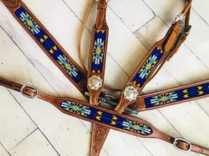 Royal Blue and Yellow Beaded Wither Strap