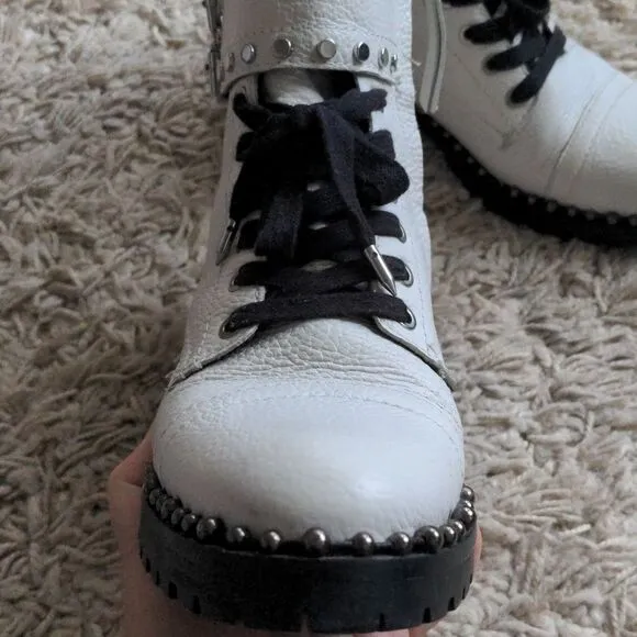 Sam Edelman White Jennifer Studded Combat Boot
