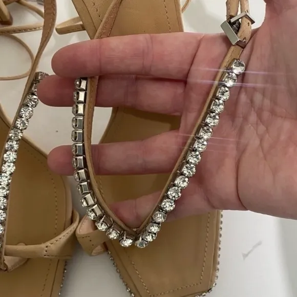 Schutz Vikki Crystal Nude Nubuck Sandal Heels SIZE 7