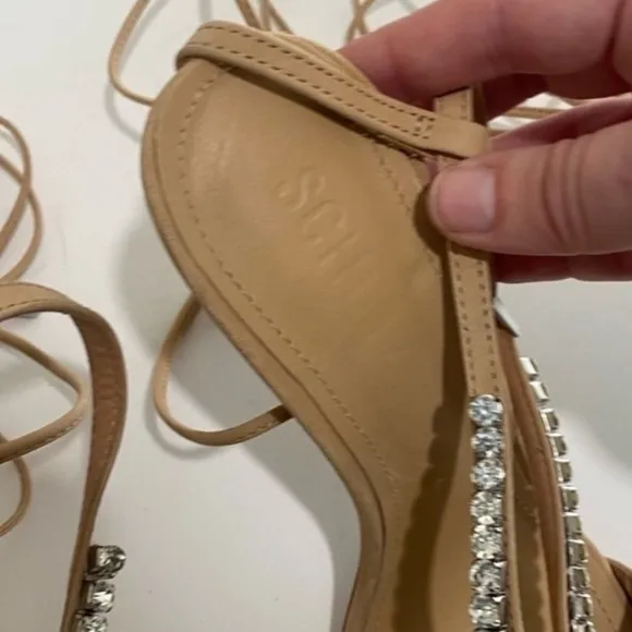 Schutz Vikki Crystal Nude Nubuck Sandal Heels SIZE 7