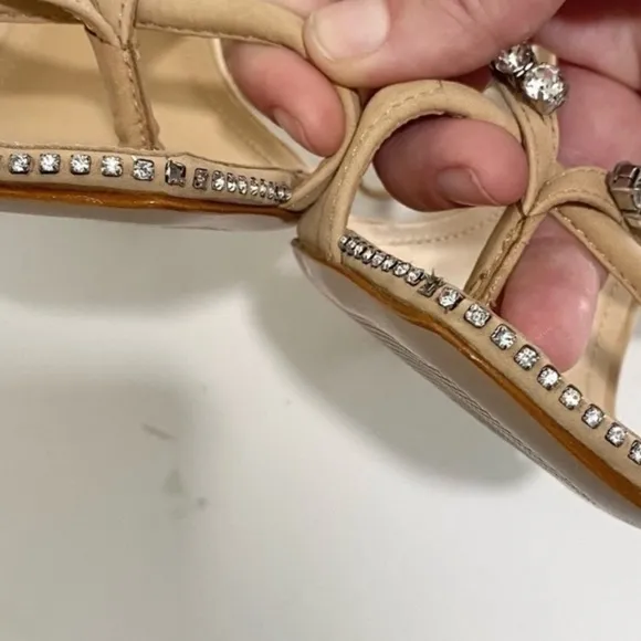 Schutz Vikki Crystal Nude Nubuck Sandal Heels SIZE 7