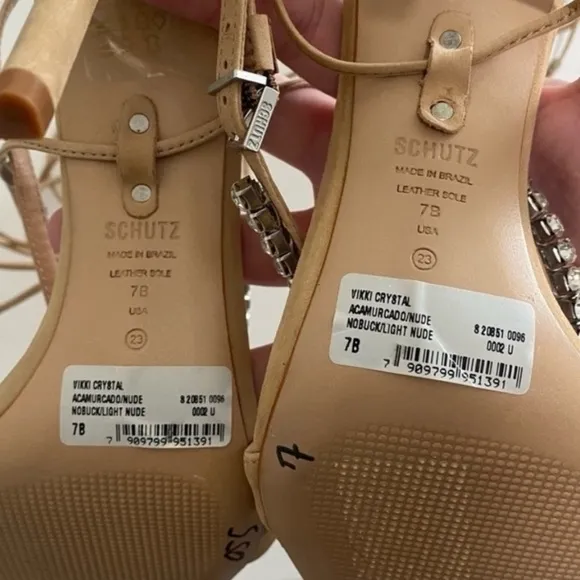 Schutz Vikki Crystal Nude Nubuck Sandal Heels SIZE 7