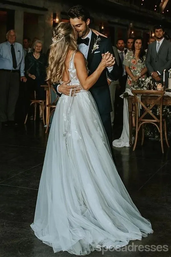 Sexy V-Neck Lace A-line Cheap Wedding Dresses Online, Cheap Bridal Dresses, WD616