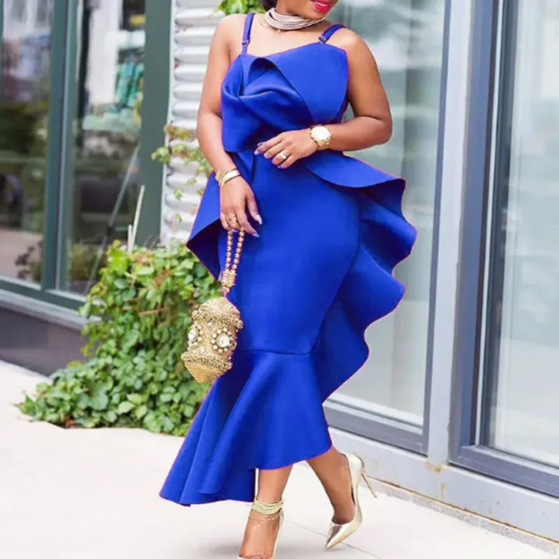 Solid Sleeveless Ruffles Spaghetti Strap Dress
