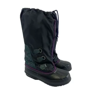 Sorel Freestyle Knee High Nylon Boots Felt Liner Black Purple Green Womens 8